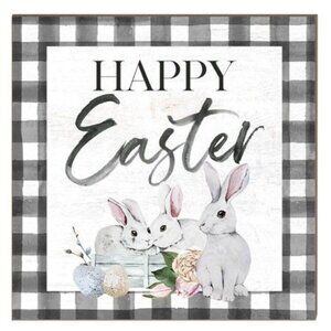 10 * 10 White and Black Happy Easter Wooden Sign - All